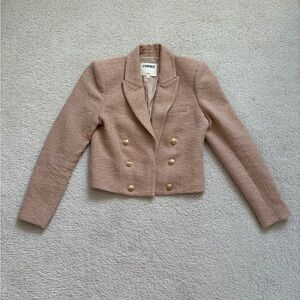 L’AGENCE Inez double breasted cropped blazer almond brown cotton tweed, sz 6